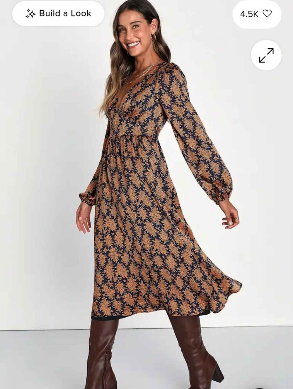 Graceful Impression Black and Orange Floral Print Midi Dress - Picture 2 of 11